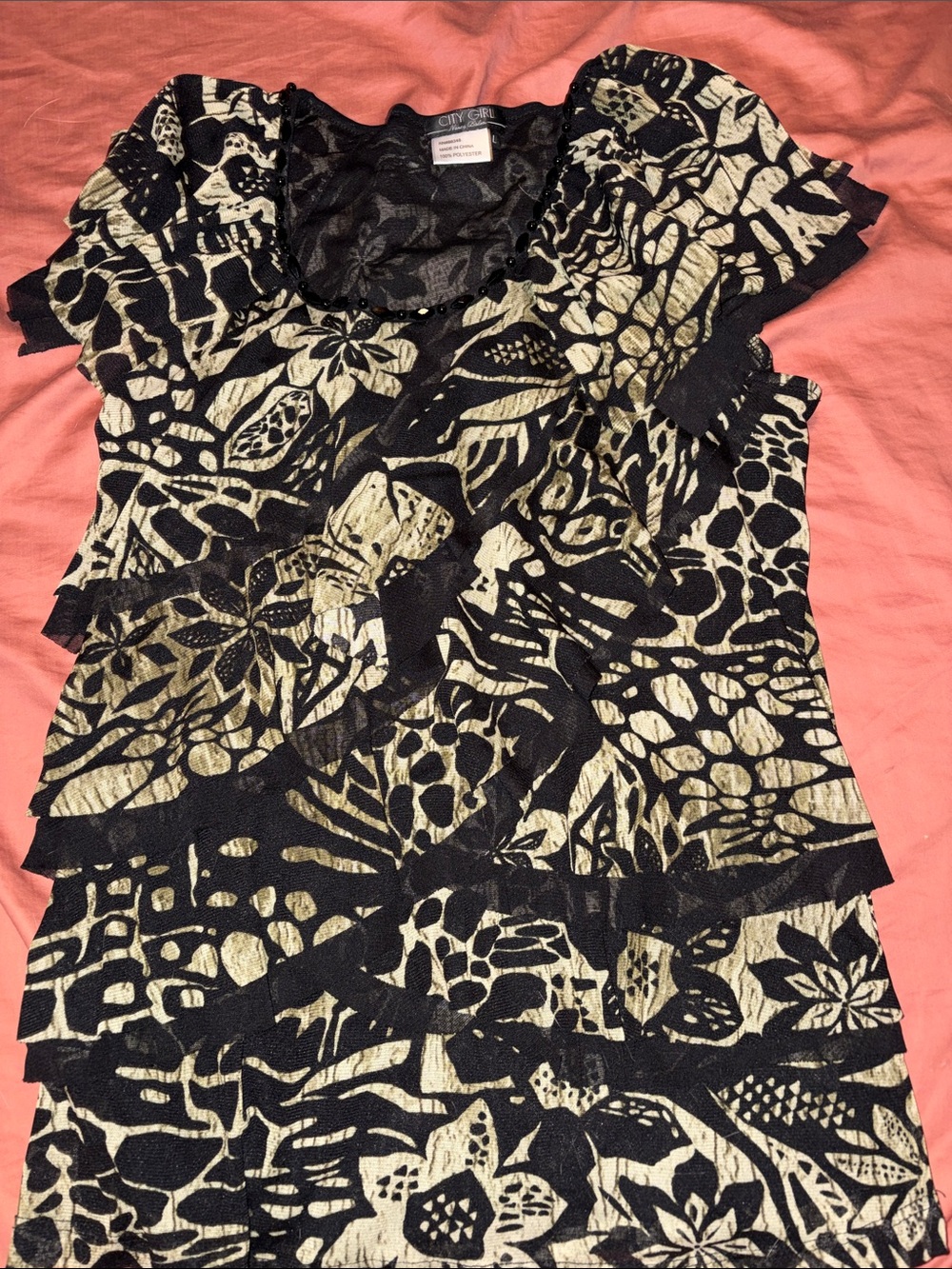 Black & Cream Floral Layered Short Sleeve Blouse